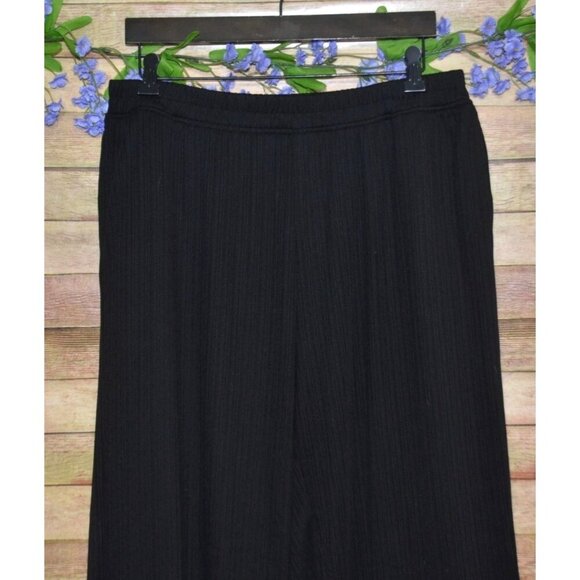 Modern Works Ladies L Black Ribbed Casual Pull On Pants Pockets Wide Leg Comfy - Picture 2 of 7